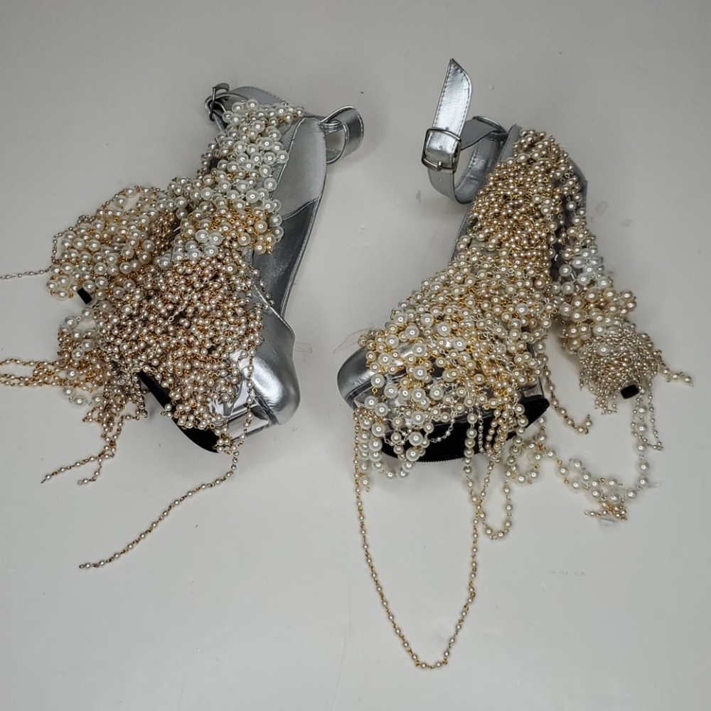 GASOLINE GLAMOUR PEARL DRIP SILVER SHOES